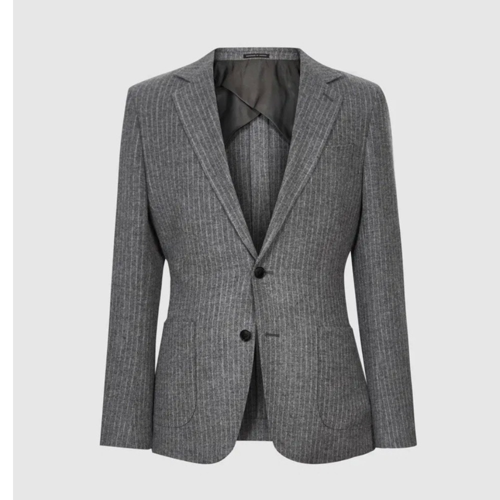 Reiss Charcoal Pinstripe Blazer -  Figaro Pinstripe Wool Flannel Blazer